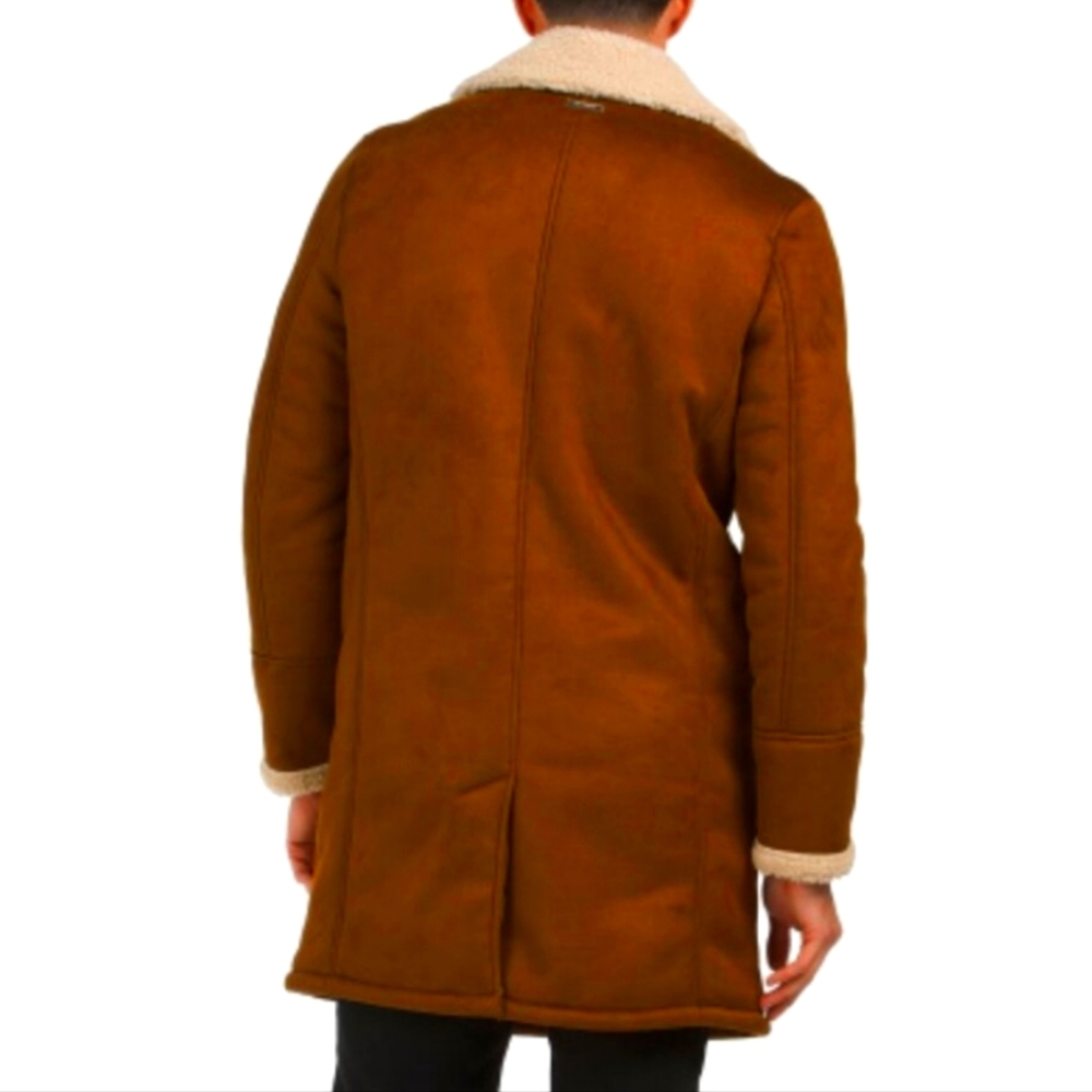 NWT Men"s Guess Double Breasted Faux Fur Shearling Coat - Picture 12 of 15